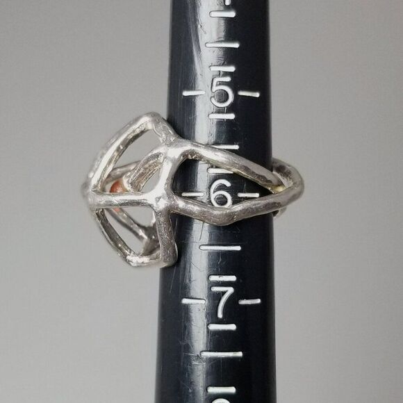 Estate Atelier Shinji Signed Silver and Red Geometric Cocktail Ring, Size 6 Band - Picture 8 of 12